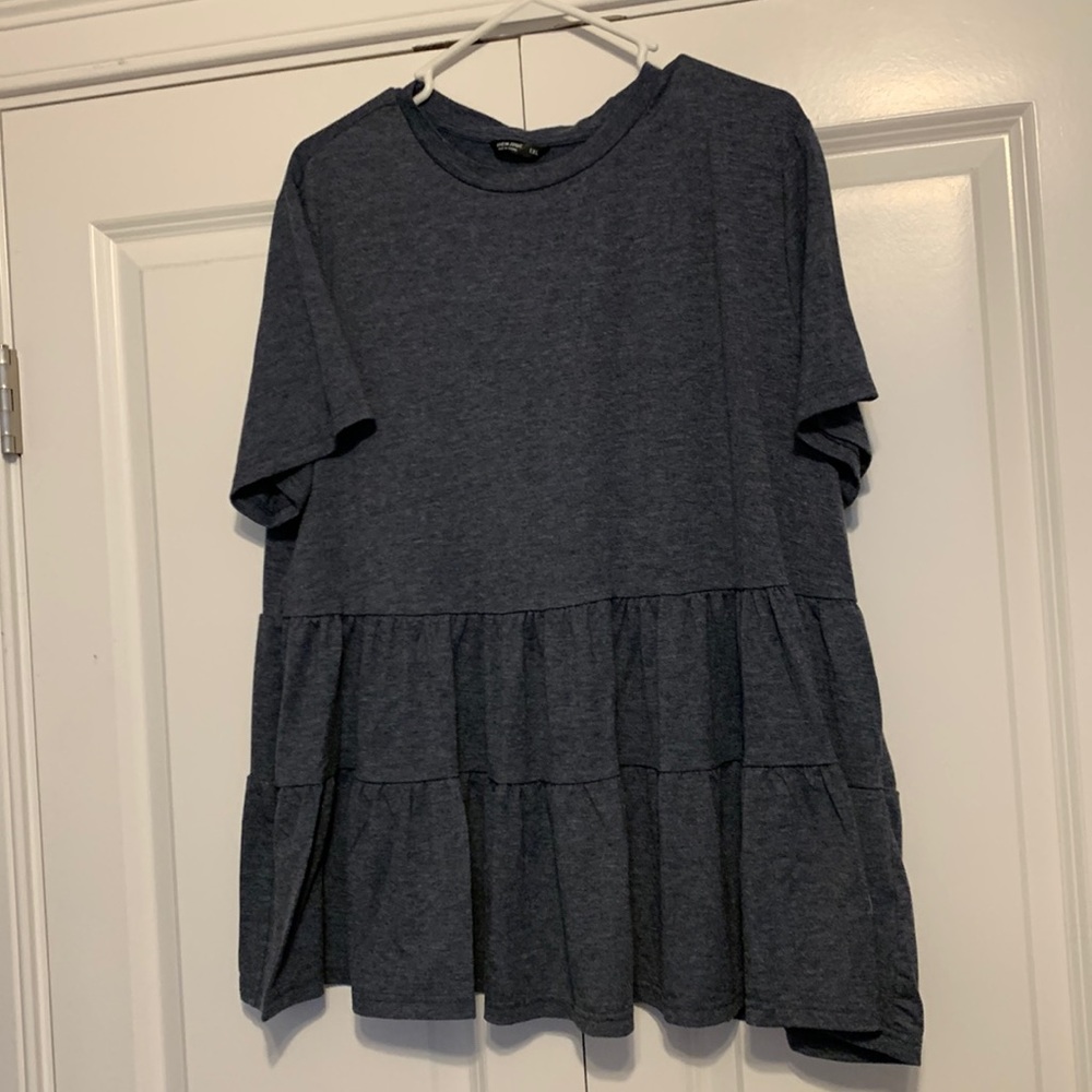 Blue Short Sleeve Jersey Blouse